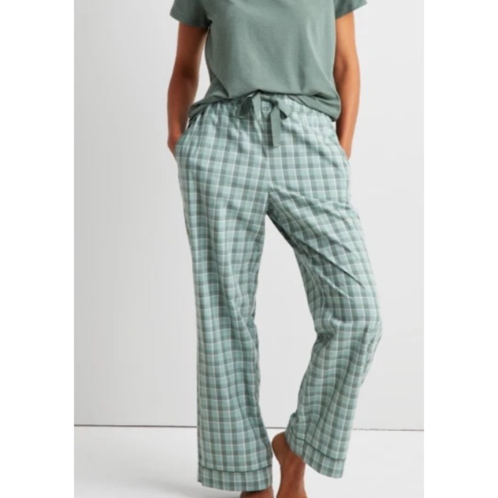 State of Day Womens Size XL Drawstring Plaid Print Poplin Pajama Pants Green 038